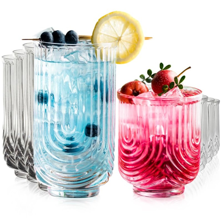 Highball Glass Set - 아르데코 칵테일 잔, 골이 있는 음료