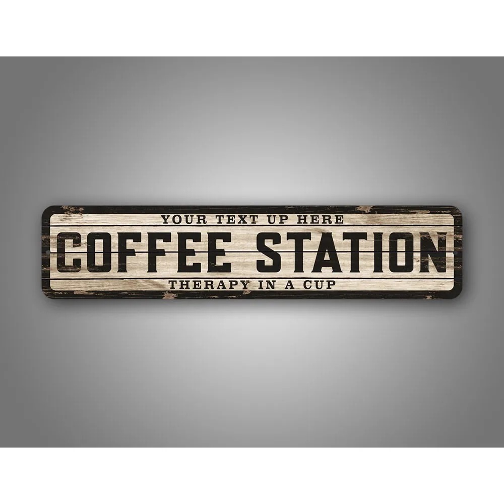 Home Bar Cafe - 맞춤형 텍스트 로고 웨더드 우드 사인