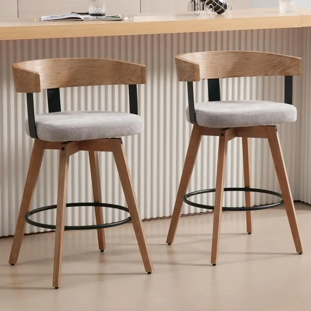 Home Bar Stools - 2개 세트, 26인치 회색 리넨 커버