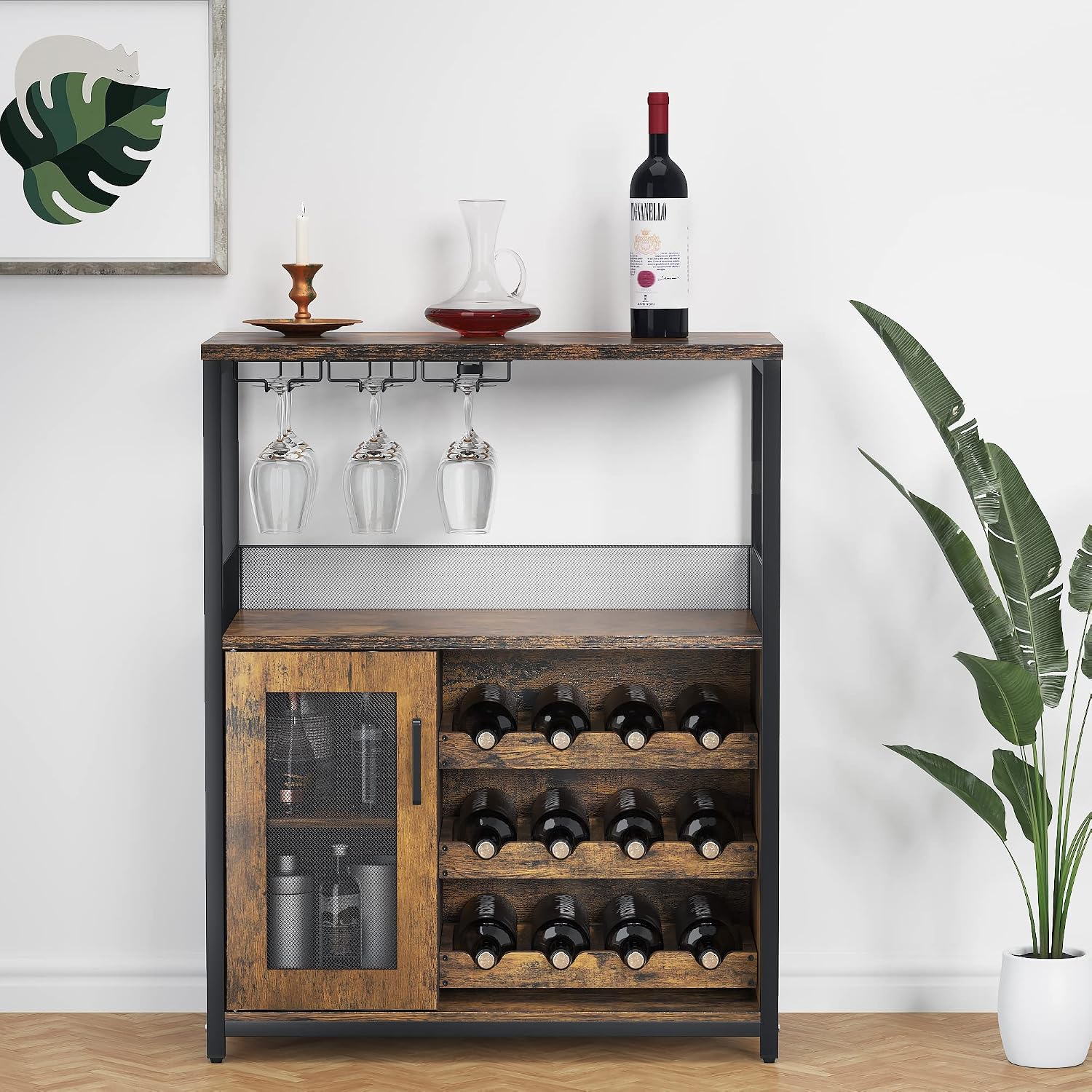 Home Bar Shelf - 현대적인 36인치 브라운 바 캐비닛 메쉬