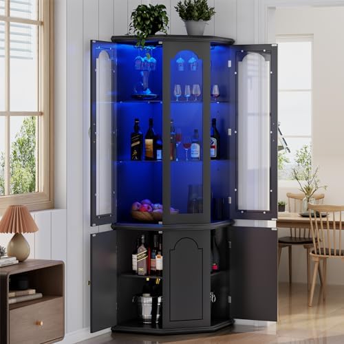 Home Bar Shelf - LED 조명이 있는 코너 바 캐비닛,