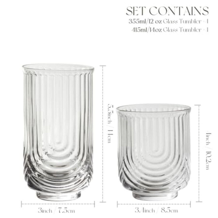 아르데코 칵테일 잔, 골이 있는 음료 잔 8개 세트,  - Highball Glass Set 리뷰 및 가격