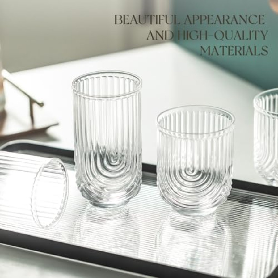 아르데코 칵테일 잔, 골이 있는 음료 잔 8개 세트,  - Highball Glass Set 리뷰 및 가격