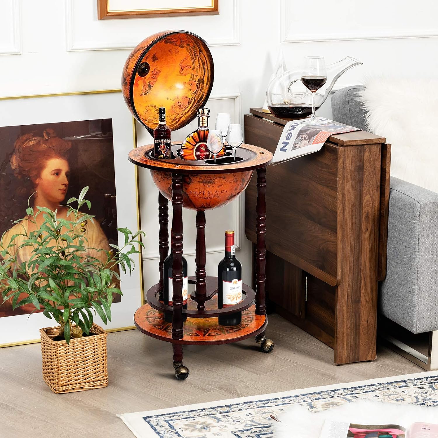 글로브 바 카트 주류 바 캐비닛, 이동식 바퀴, 하단  - Home Bar Shelf 리뷰 및 가격