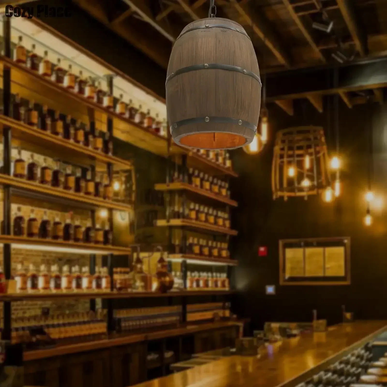 소박한 빈티지 샹들리에 나무 펜던트 조명 와인 배럴 행 - Home Bar Cafe 리뷰 및 가격